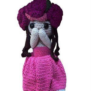 Unique Handmade Crocheted Hot Pink Dress Doll Flower Bouquet 12" X8"